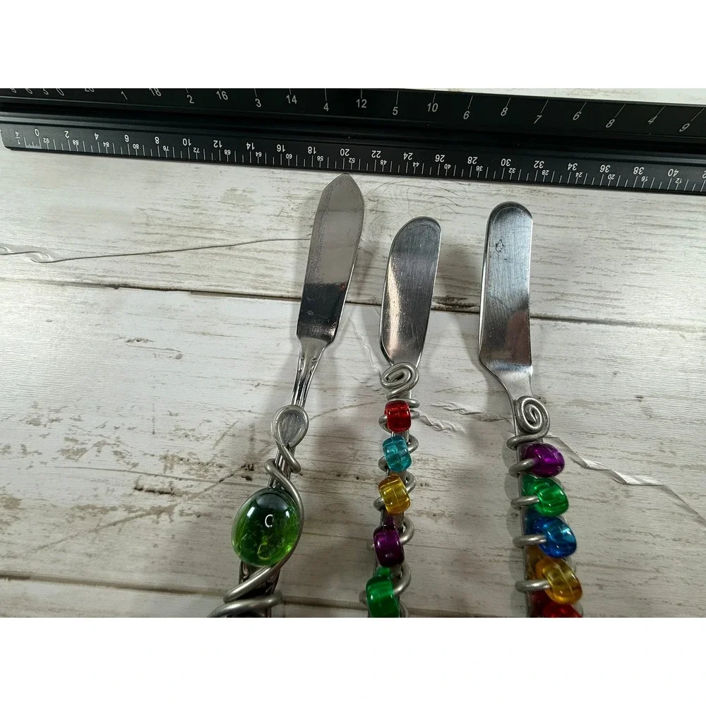 Artisan Wire Wrapped Bead Cheese Spreader Set Stainless Steel Rainbow 3pc